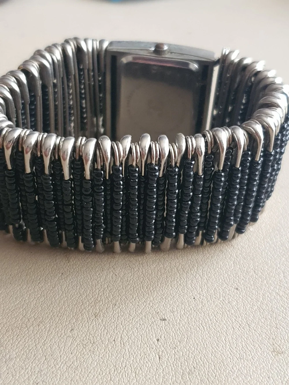 🦋10/$20🦋 Charming Charlie Silver/White Beaded Safety Pin Women's Watch